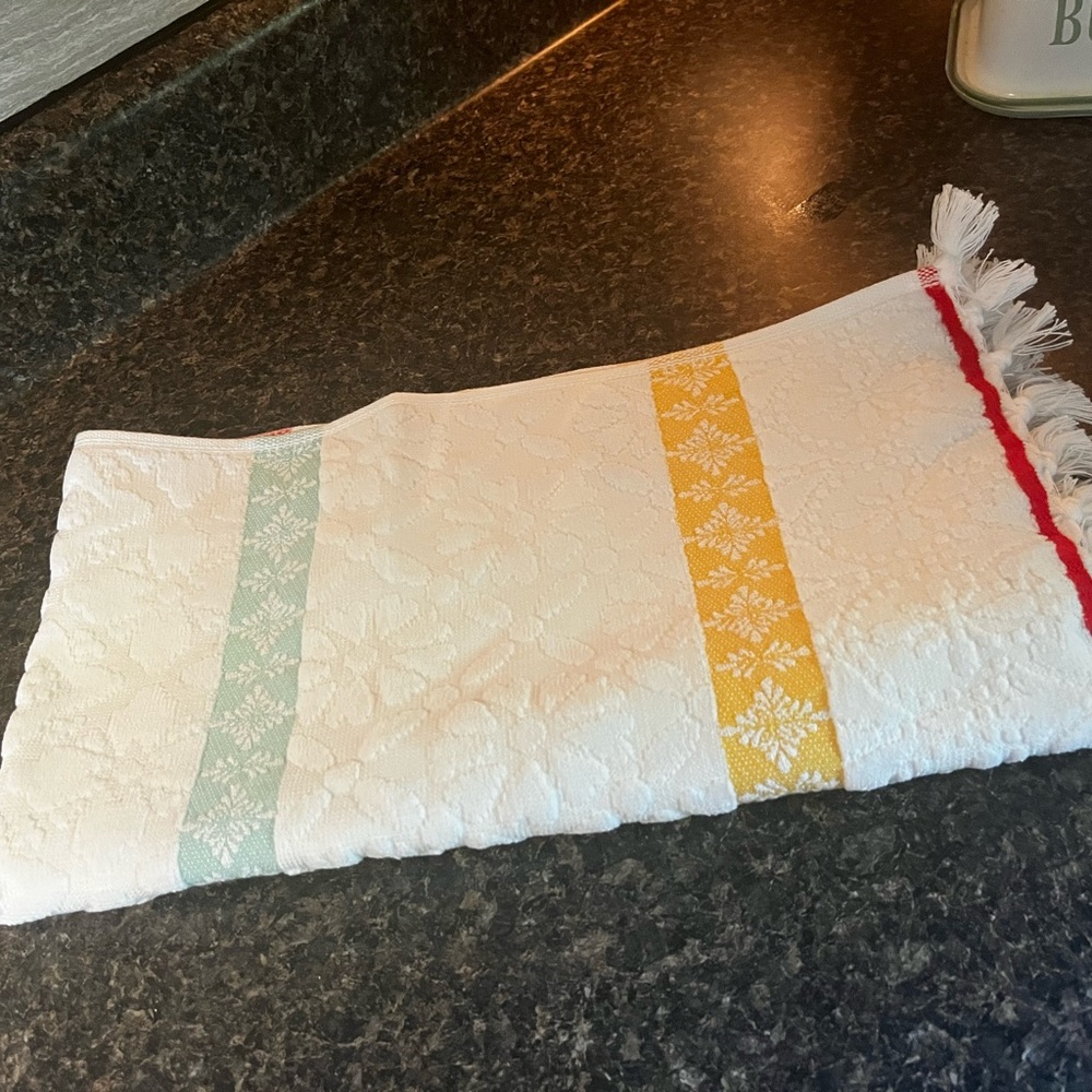 The Pioneer Woman White Towel with Yellow and Red Trim
